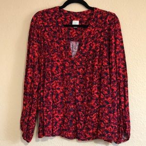 A New Day Woman’s Red Long Sleeve V-Neck Button Up XXL Blouse